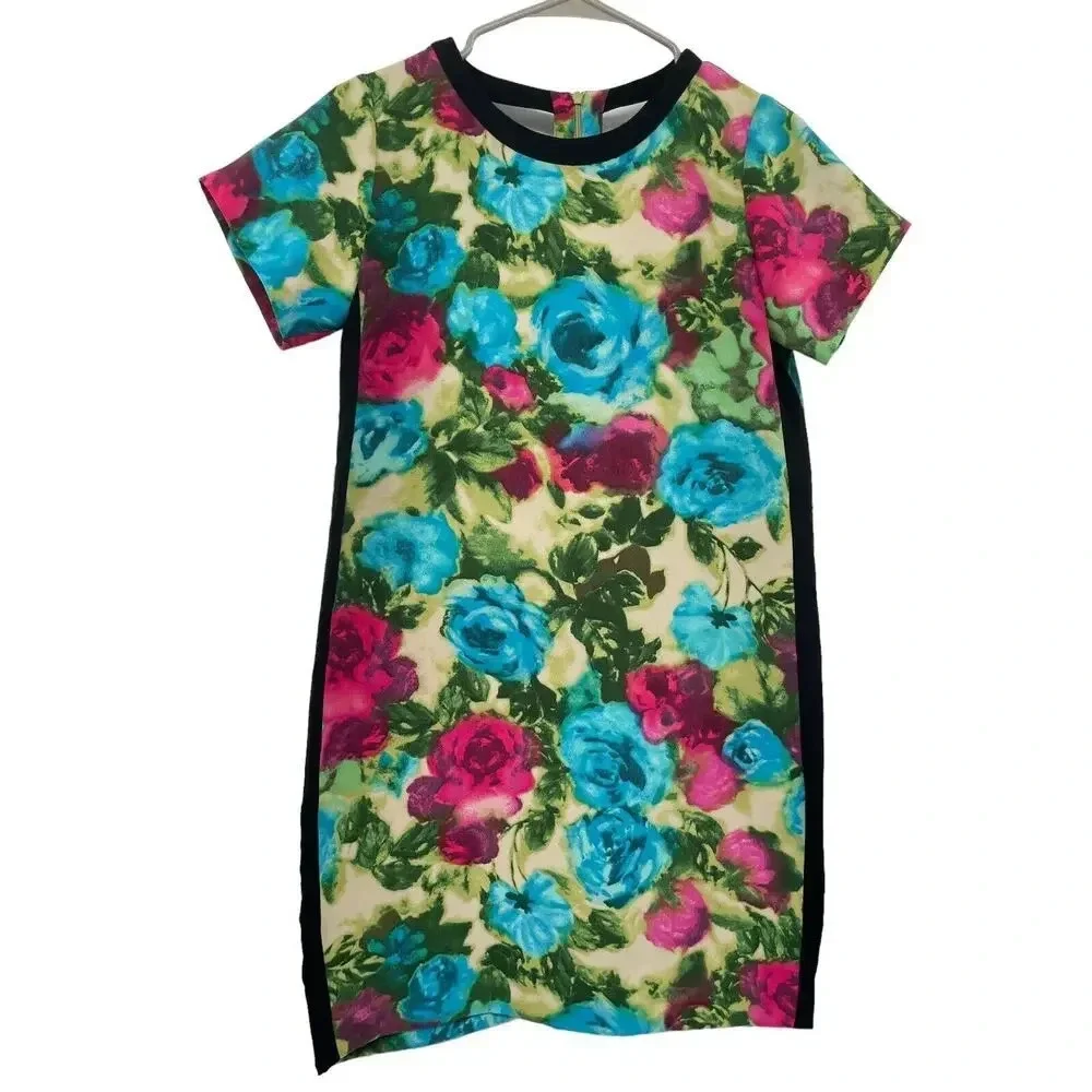 Sandro Floral Abstract Mini Shift Dress Size EU 2 US 4-6 Cut out Back zip - Picture 5 of 16